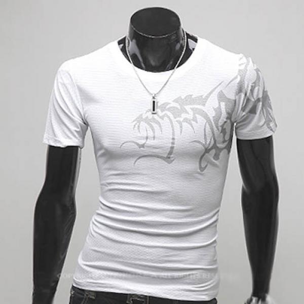 Superbe T shirt Fashion Imprime dragon asiatique Spirit Blanc